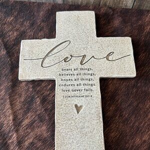 Rustic Wall Cross with Scripture – “Love Never Fails” – 1 Corinthians 13:7-8